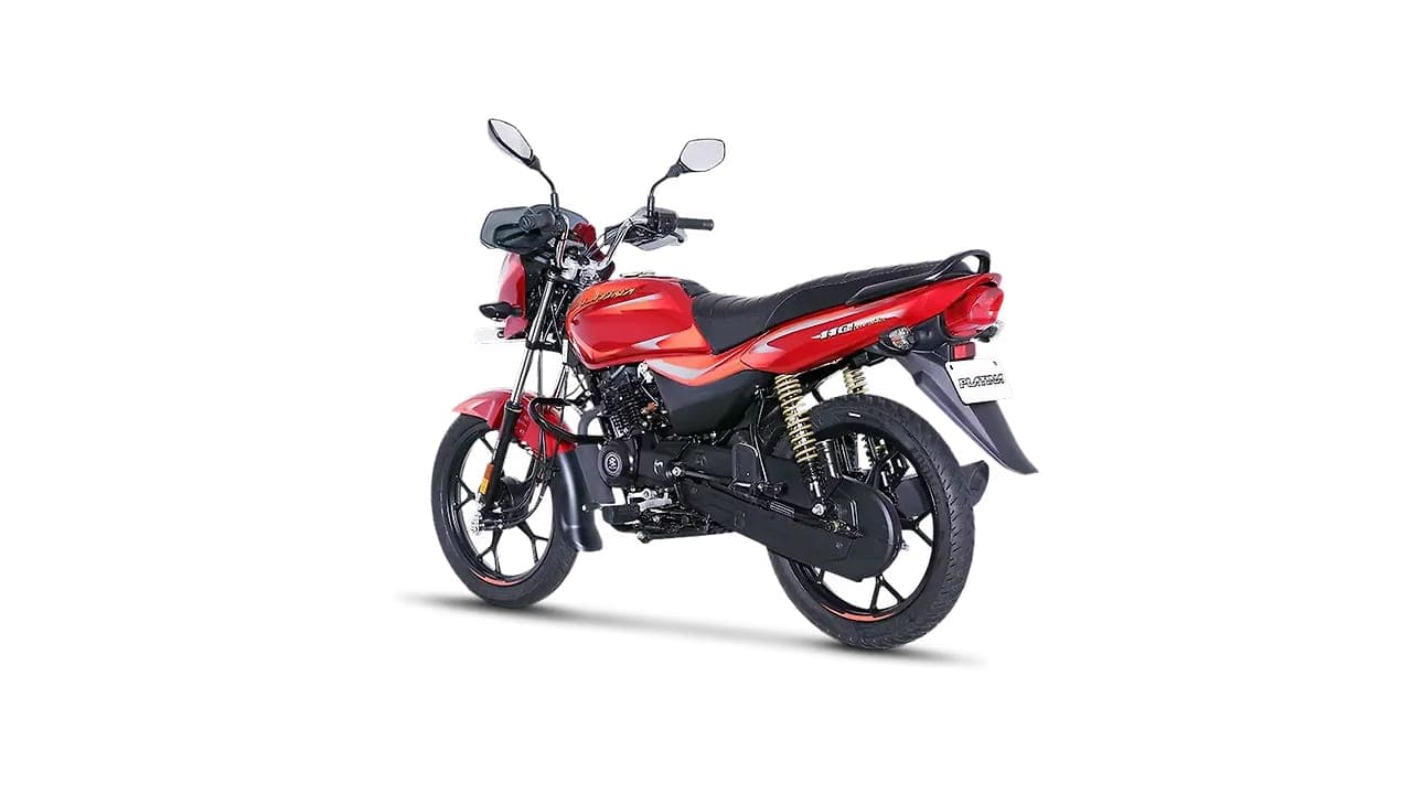 Bajaj Platina 110 left rear three-quarter view