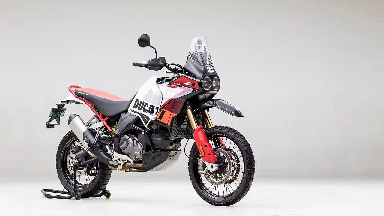 Ducati DesertX right front three-quarter view