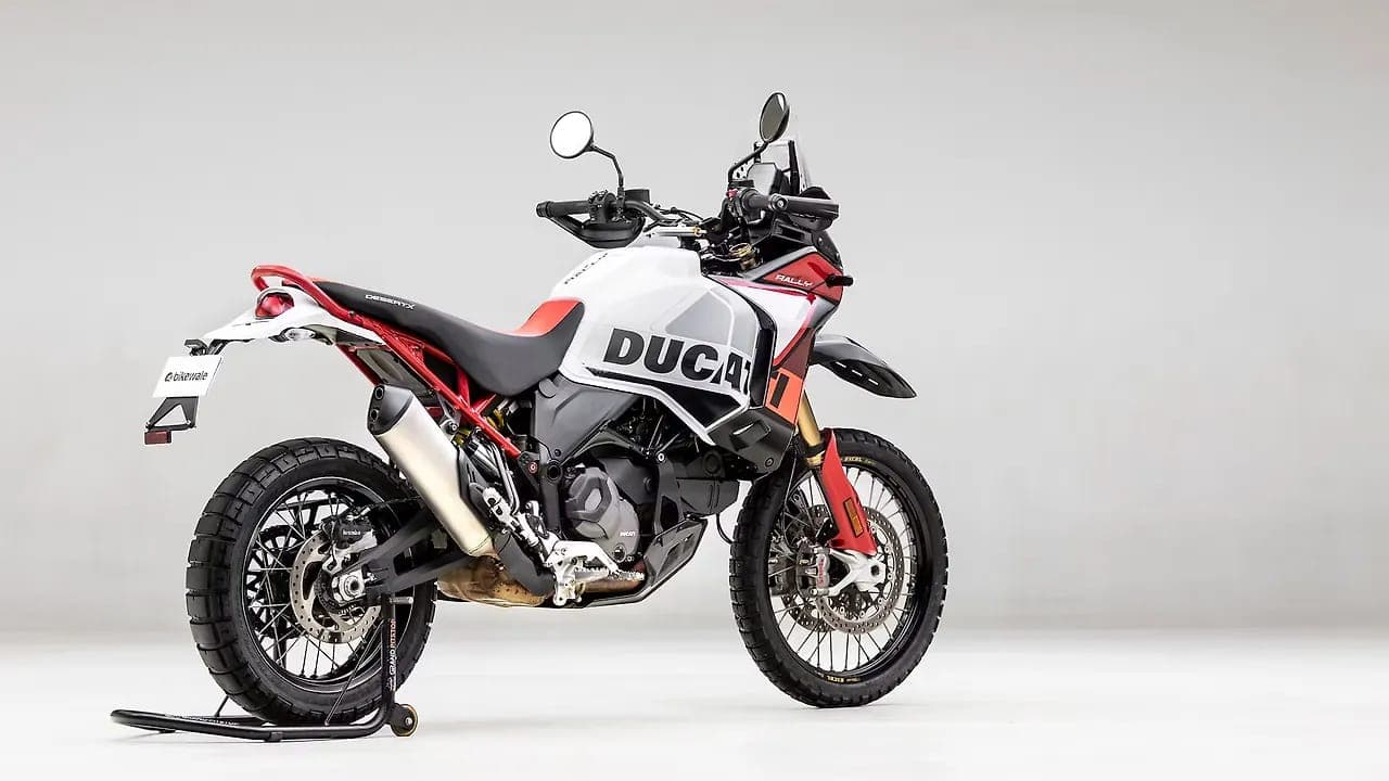 Ducati DesertX right rear three-quarter view