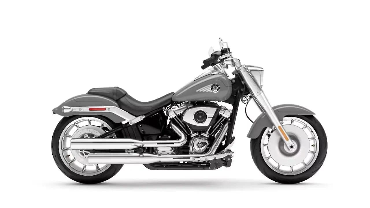 Harley-Davidson Fat Boy billiard gray and blue burst view