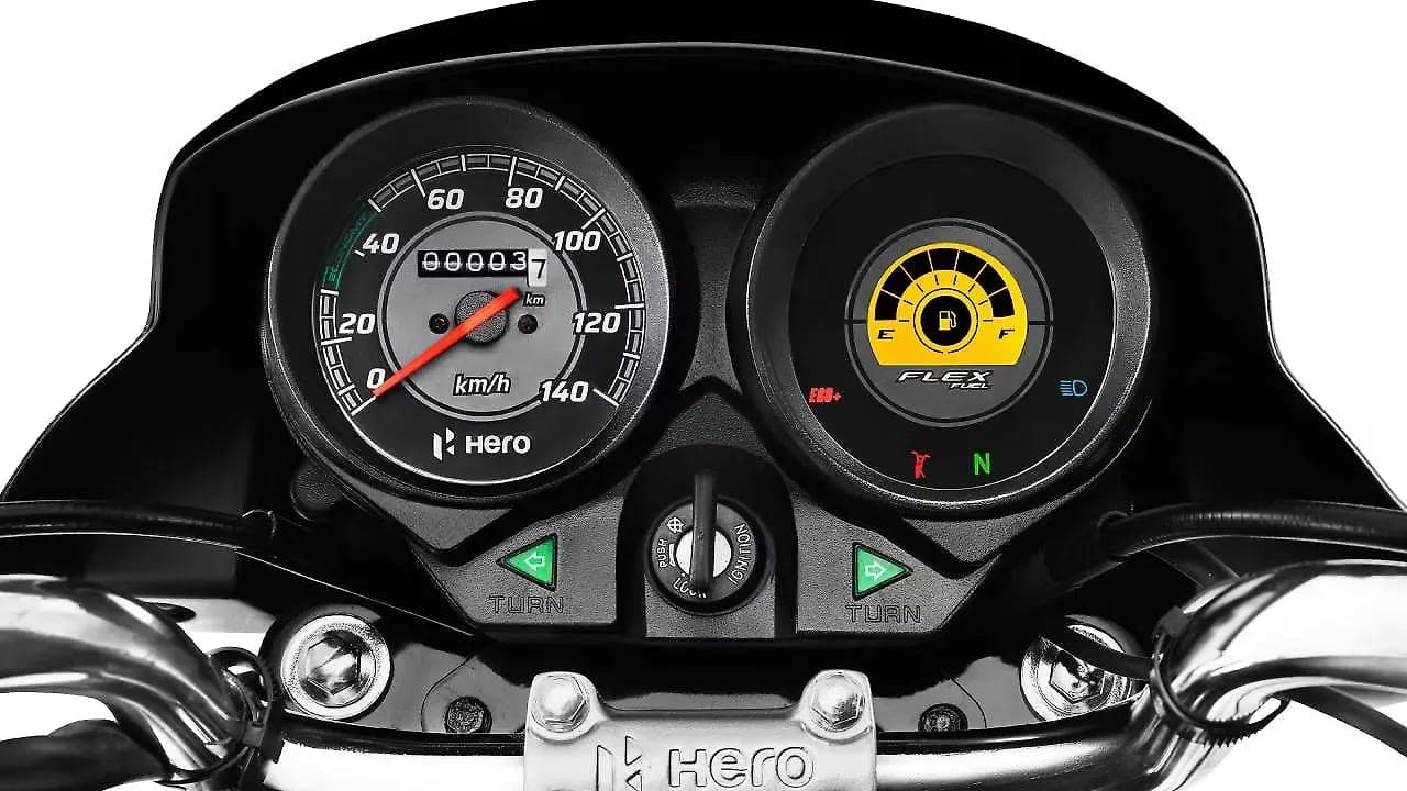 Hero MotoCorp HF Deluxe Flex Fuel instrument cluster view