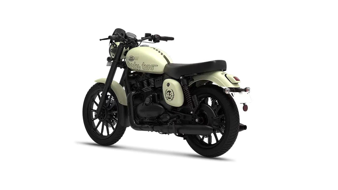 Jawa 42 left rear three-quarter view