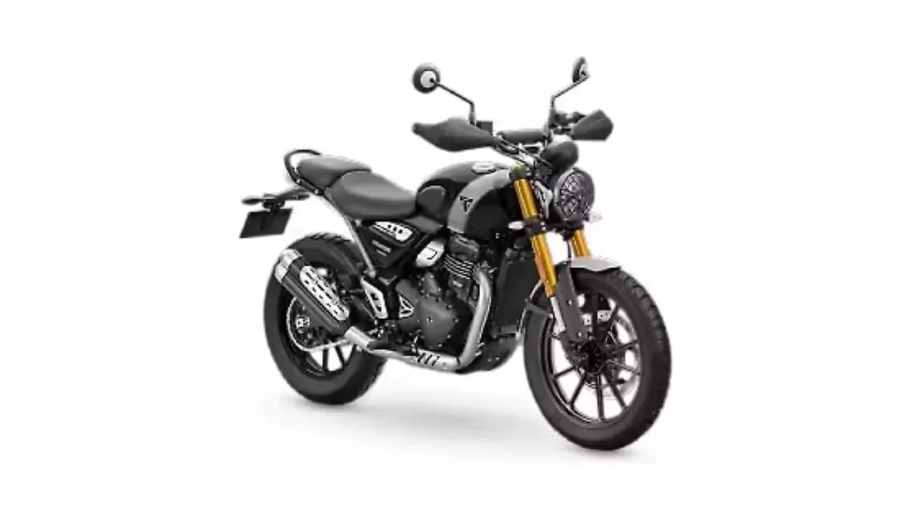 Triumph Scrambler 400 X right front three-quarter view