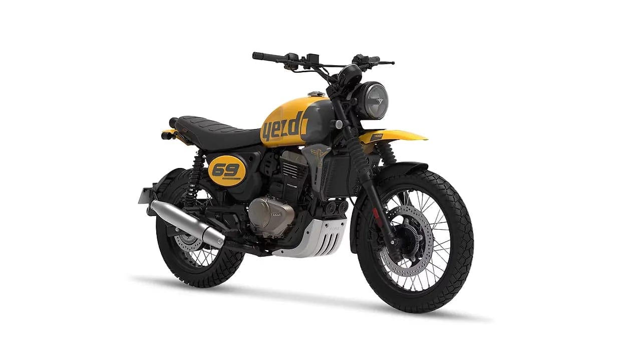 Yezdi Scrambler right front three-quarter view
